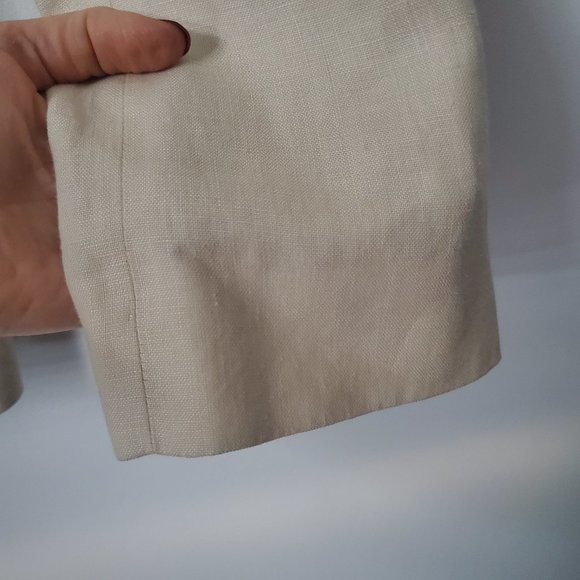 Vintage Linen Blazer Placket By English Designer Collared Neutral Pockets Preppy - Picture 8 of 11